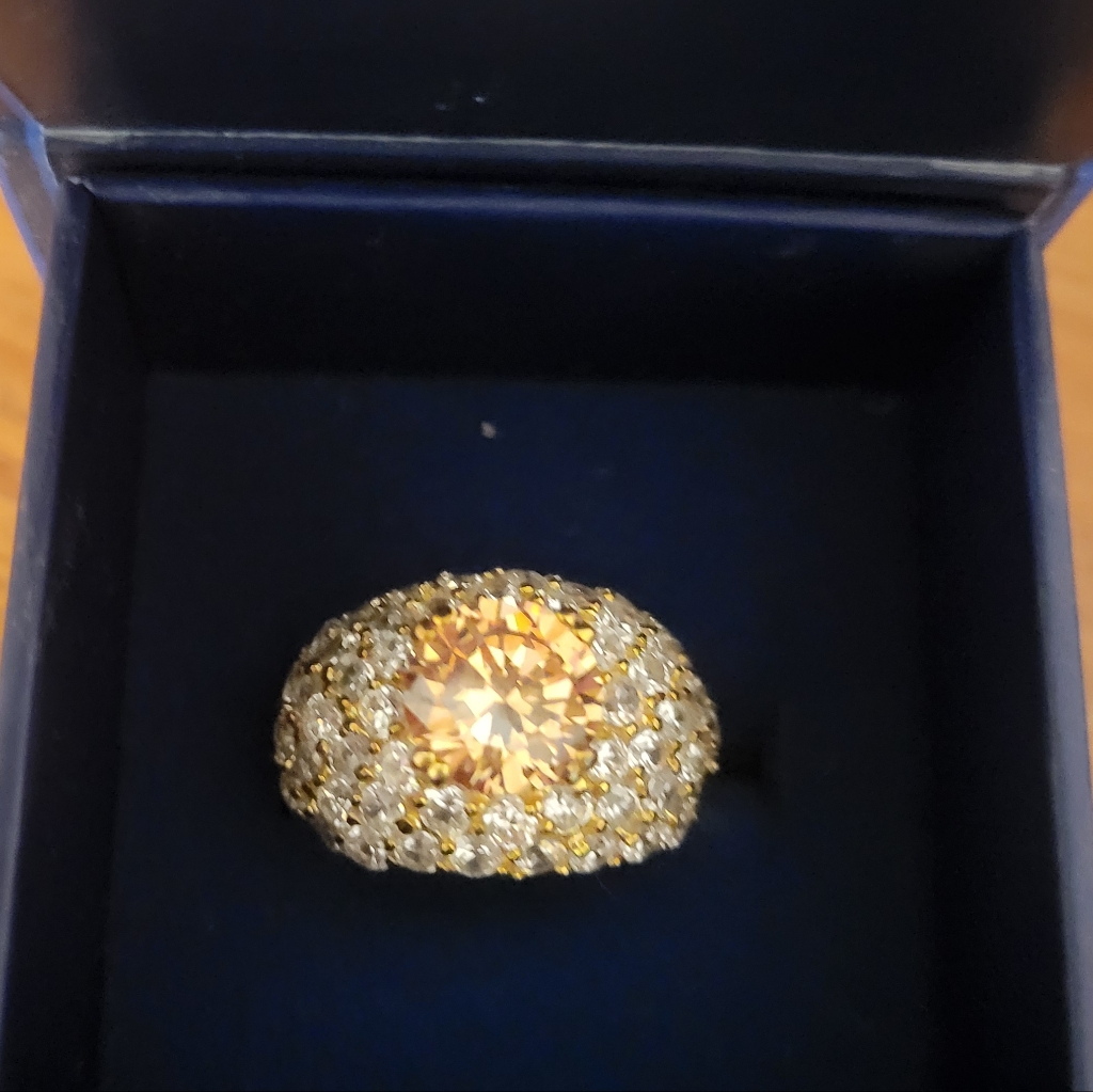 Elegant Gold And Simulant Champayne Diamond Womens Ring 30$
